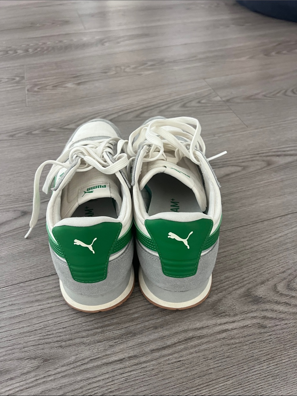 Puma White, Gray & Green Retro Running Sneakers - Picture 4 of 5
